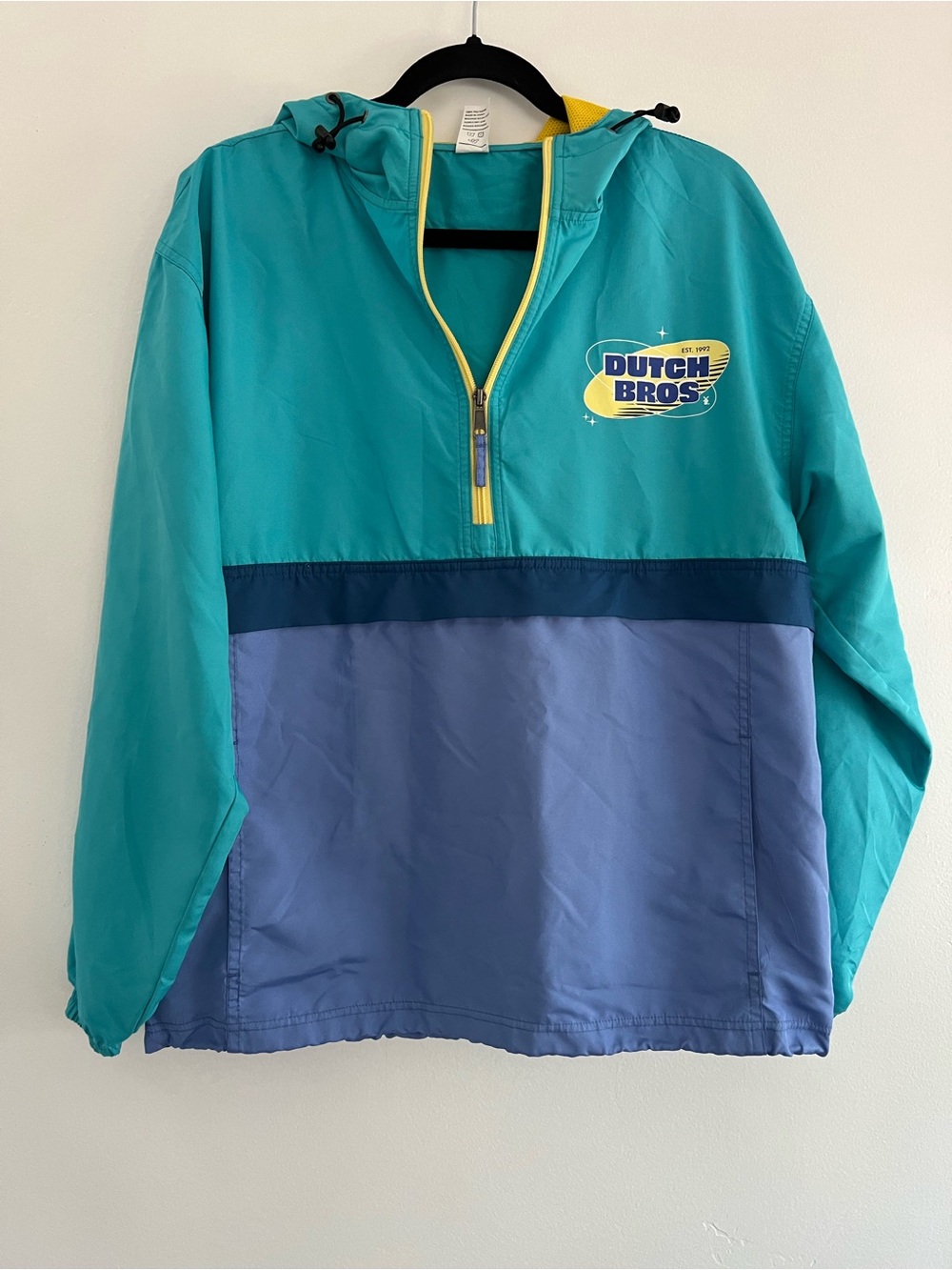 EUC Dutch Bros Coffee Unisex Size Medium Wind Breaker Anorak Hooded Jacket Retro